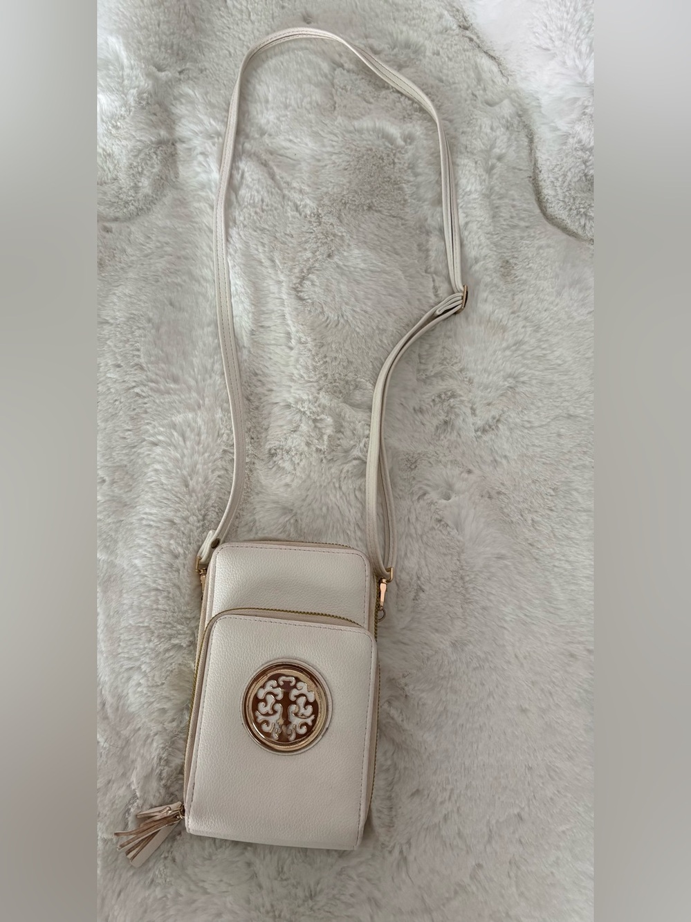 Cream / Ivory Vegan Leather Cell Phone Crossbody Wallet Bag